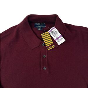 New Club Room Estate All Merino Wool Collared 3-Button Polo Sweater Burgundy XXL